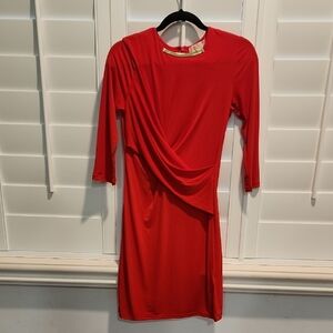 MICHAEL Michael Kors Red Asymmetrical Ruched Sheath Dress